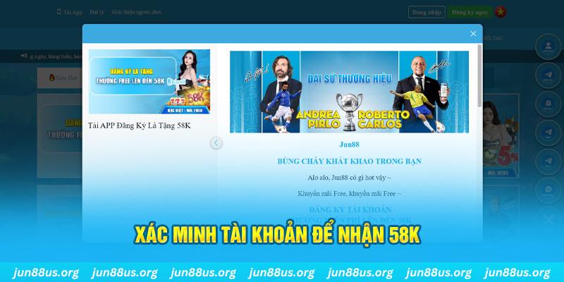 Xác minh tài khoản để nhận 58k